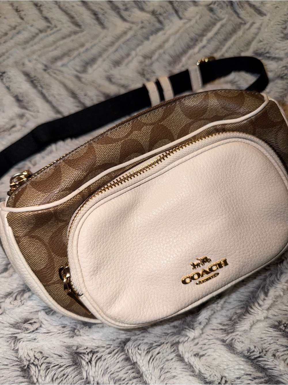 Coach Brown Signature Canvas and Cream Leather Crossbody Bag